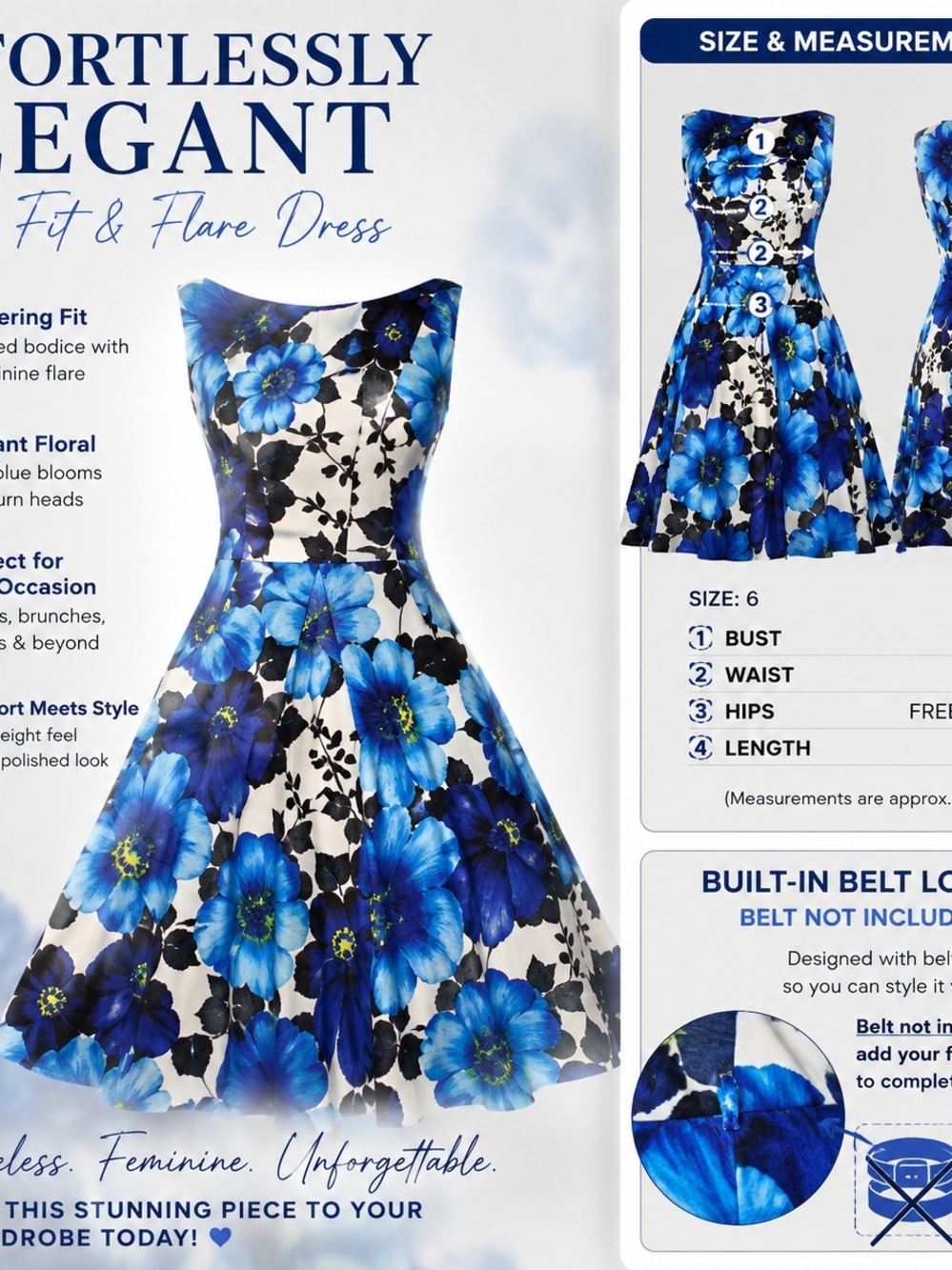 AB Studio Floral Fit & Flare Dress – Size 6 #VDNIAT